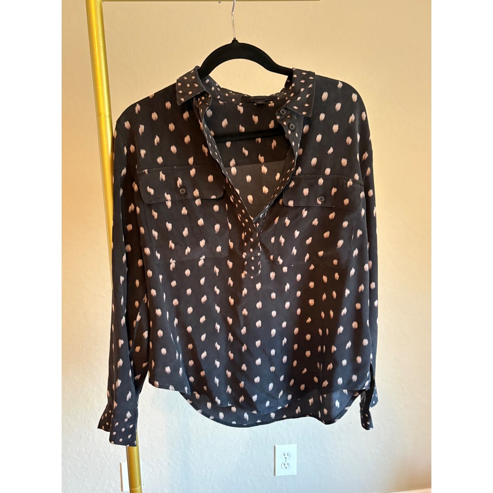 AllSaints Maria Flic Silk Shirt Black Blush Pink Abstract 6 Art Grunge Layer
